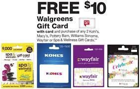 Check spelling or type a new query. Expired Walgreens Buy 2 Select Gift Cards Get 10 Walgreens Gift Card Free Kohl S Macy S Pottery Barn More Gc Galore