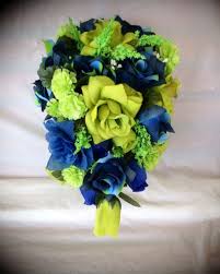 4 Pc Wedding Bridal Bride Bouquet Boutonniere Lime Green Navy Blue Cascade Gem Lime Green Weddings Green Themed Wedding Artificial Wedding Bouquets
