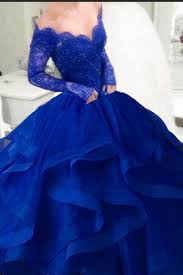 Royal Blue Puffy Ball Gown Organza Prom Dress Long Sleeves Off The Shoulder Lace Evening Prom Dresses Long With Sleeves Blue Ball Gowns Royal Blue Prom Dresses