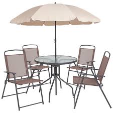 Walmart patio umbrellas intended for preferred furniture: Flash Furniture 6 Piece Brown Patio Garden Set With Umbrella Table And Set Of 4 Folding Chairs Walmart Com Walmart Com