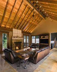 Beautiful Bridge House Suspended Across A Ravine In Ohio Ceiling Lights Living Room Rustic Living Room Beams Living Room