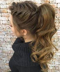 High Pony With One Side Briad Long Hairstyles 2018 For Women Braided Ponytail Hairstyles Wavy Ponytail Long Hair Styles