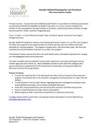 If you're getting few results, try a more general search. After Care Assistant Teacher Job Posting Boulder Waldorf Kindergarten Preschool