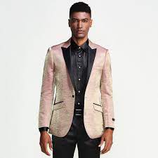 Rose Gold Tuxedo Jacket Shiny Slim Fit With Peak Lapel Blazer Prom Wedding Perfect Tux