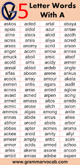 Aahed · aalii · aargh · aarti · abaca · abaci · aback · abacs . 5 Letter Words With A Grammarvocab
