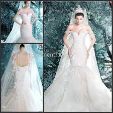 Luxurious Michael Cinco Mermaid Wedding Dress Off Shoulder Hand Made Pearls Beading Embroidery Mermaid Wedding Gowns 2015 In Dubai Elegant Wedding Gowns Grecian Grecian Style Wedding Dress Wedding Gowns Mermaid Bridesmaid