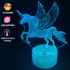 Unicorn Night Light 3d Unicorn Lamp Kids Night Light 16 Colors Change With Remote Control Illusion Bedroom Room Decor Lamps Dimmable Night Light For Boys Girls Birthday Christmas Gifts Kids Gifts