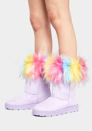 Faux Fur Rainbow Trim Ankle Boots Lilac Dolls Kill