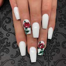 Jade Tang On Instagram Beauty And The Beast Blackfilenails Blackfile Jadetangtheartist Coffin Shape Nails Rose Nails White Acrylic Nails