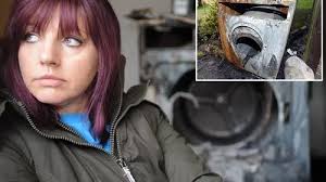 Terrifying moment mum wakes from nap to find her new tumble dryer has burst  into flames