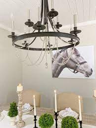 Casual Luxe Chandelier In Farmhouse Dining Room Design With Candelabras Painting Dining Room Lighting Dining Room Chandelier Dining Room Design