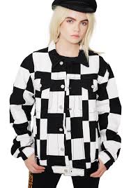Black And White Checkered Denim Jacket American Vintage Checkered Denim Jacket Denim Jacket Streetwear Outfit Denim