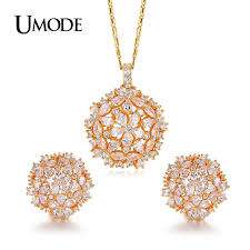 Umode Brand Aaa Cz Cluster Flower Shape Crystal Wedding Jewelry Sets For Women Gold Color Neck Cz Wedding Jewelry Wedding Jewelry Sets Crystal Wedding Jewelry