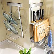 The padded foam brackets are designed for cabinet openings 13.5 wide or larger and easily slide. Amazon Com Colture Cabinet Door Wall Mounted Knife Cutting Board Drying Holder Pot Lid Cover Set Practial Elegant Knife Block Without Knives Pot Lid Organizer Rack Sus 304 Stainless Steel Silver Kitchen