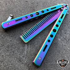 Ships in a business day with tracking. High Quality Practice Balisong Butterfly Rainbow Trainer Comb Brush Knife Blade Wish