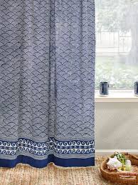 One hung low in fiber. Blue Curtain Panels
