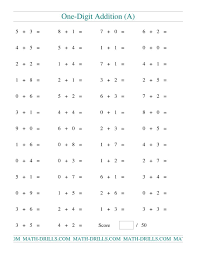 The Single Digit Addition 50 Horizontal Questions A Math Worksheet From The Addition Workshe Math Fact Worksheets Math Addition Worksheets Math Worksheets