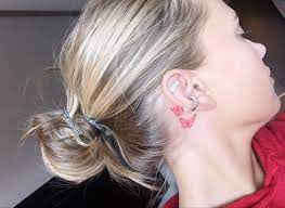 Butterfly Tattoo Red Ink Tattoos Neck Tattoos Women Back Ear Tattoo
