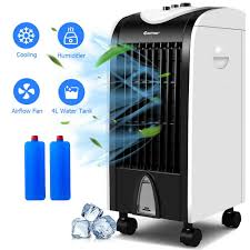 The indoor portable evaporative air cooler and heater is multifunctional. Costway 500 Cfm 3 Speed Portable Evaporative Cooler Fan Humidify With Filter Knob Control In Black And White For 200 Sq Ft Ep23667 The Home Depot