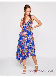 Koton Elbise Modelleri Mavi Midi Askili Kolsuz V Yakali Cicek Desenli Kiyafet Kombinleri Elbise Modelleri Elbise Moda Stilleri