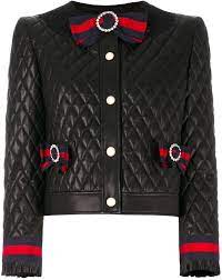 Gucci Quilted Jacket With Web Bows Gucci Collarless Jacket Jackets Jacket Outfits