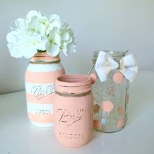 Baby Shower Mason Jar Decor Baby Girl Shower Baby Boy Shower Peach Painted Mason Jars Centerpiece Mason Jar Baby Shower Mason Jar Decorations Peach Paint