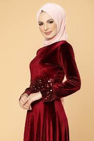 Bel Ve Kol Pulpayet Kadife Elbise 5050 Bordo Modaebva