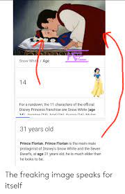 We did not find results for: Snow Whit Age 14 For A Rundown The 11 Characters Of The Official Disney Princess Franchise Are Snow White Age 14 Lasmine 15 Ariei 16 Aurora 16 Mulan 31 Years Old Prince