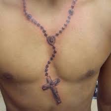 The cross in this tattoo is the sleeba cross, which signifies the importance of st. Rosary Chest Tattoo Cross Necklace Tattoo Chain Tattoo Necklace Tattoo