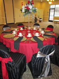 Red Table Cloth Black Chair Covers Great Idea For A Black And Red Theme Black Chair Covers Red Table White Theme