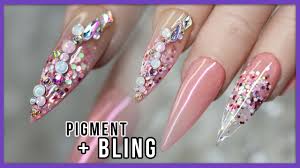 Acrylic liquid contains optical enhancers which helps to prevent nail yellowing. Soft Pink Neutral Acrylic Nails With Pearl Pigment Bling Glass Tips Youtube