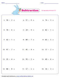 Addition and subtraction other contents 2 Digit Minus 1 Digit Subtraction Worksheets