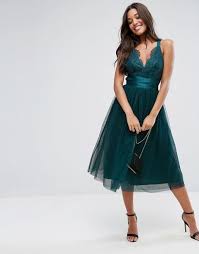 Trying on wish wedding dresses.$1000 light up dress!? Asos Premium Lace Top Tulle Midi Prom Dress With Ribbon Ties Green Myonewedding Co Uk