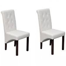 Tufted Dining Table Chairs Set Of 2 White Faux Leather Upholstered Seat Recliner Dining Chair Upholstery Dining Table Chairs Upholstered Dining Chairs