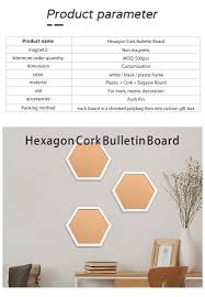 Hexagon Cork Bulletin Combo Board Background Wall Decoration Natural Color  Plastic Frame Memo Mark Board