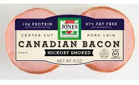 This worked out to 244 grams of protein and 164 grams of fat roughly after being cooked. Canadian Bacon Slices Hickory Smoked Gluten Free Jones Dairy