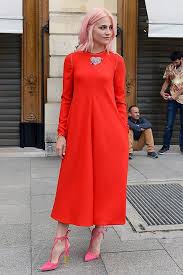 Red Dress Red Midi Dress Pink Suede Pumps Pink Suede Shoes Pink Hair Light Pink Hair Knee Length Dresses Formal Casual Dresses Red Fashion
