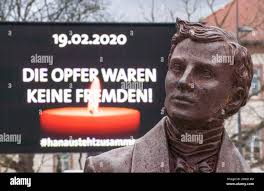 04 March 2020, Hessen, Hanau: A memorial to the Jewish painter Moritz Daniel  Oppenheim, born in Hanau in 1800, stands