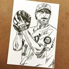 Max Scherzer Sketch Card Washington Nationals Pitcher Artwork Art Washington Nationals