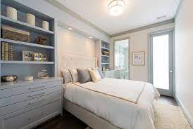Gray And Ivory Bedroom With Built In Nightstands Master Bedroom Lighting Relaxing Bedroom Modern Bedroom Lighting