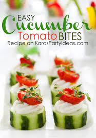 These 50 easy appetizers will blow guests away at your next party! Cucumber Tomato Bites Appetizer Recipe Appetizer Recipes Appetizer Bites Appetizers Easy
