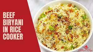 Put the rice cooker and cook mode and once the mode changes to warm then hot steaming biryani is ready. Beef Biryani In Rice Cooker Easy Rice Cooker Beef Biryani Recipe Youtube