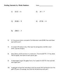 Dividing Decimals By Whole Numbers Practice And Word Problems Worksheet Word Problem Worksheets Dividing Decimals Decimals