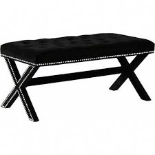Black And White Ottoman Bench Black Velvet X Frame Tufted Ottoman Bench Silver Nailhead Trim Blackvelvetchair Tufted Ottoman Meridian Furniture Velvet Furniture