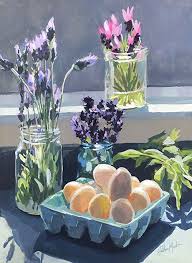 Eggs And Lavender By Heather Martin Watercolor 9 X 12 Art Original Fine Art Gouache Art