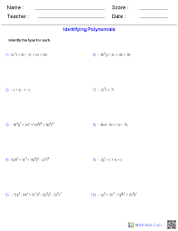 pre algebra worksheets monomials and polynomials worksheets