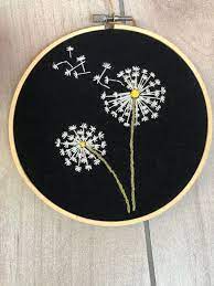Hand Embroidered Dandelion Hoop Art Hand Embroidery Designs Elvis Hand Embroidery Art Flower Embroidery Designs Embroidery Flowers Pattern