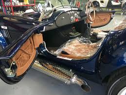 Backdraft Cobra Indigo Blue With Wimbledon White Stripes Brown Leather Interior Ac Cobra 427 Cobra Factory Five