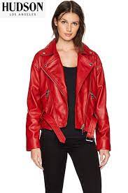 Women S Genuine Red Leather Biker Jacket By Hudson Jeans Leather Jackets Women Women Jeans Leather Jacket