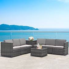 Gymax Set Of 8 Gray Rattan Wicker Sofa Table Outdoor Cushioned Sectional Patio Furniture Walmart Com Sectional Patio Furniture Wicker Sofa Table Rattan Patio Furniture